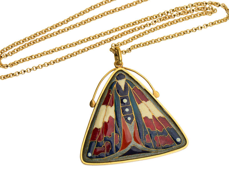Rare Jeanne Soubourou Limoges Enamel Moth Pendant