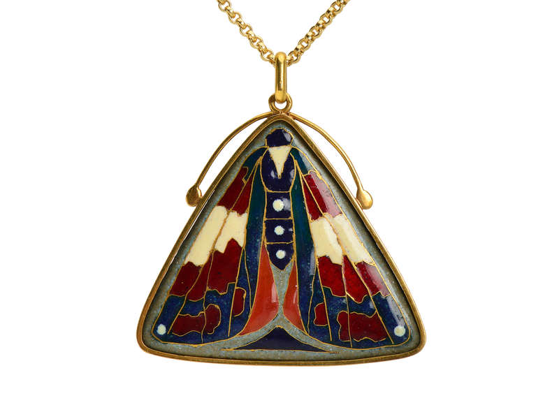 Rare Jeanne Soubourou Limoges Enamel Moth Pendant