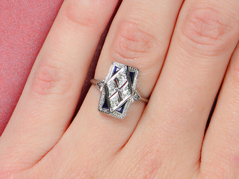 Art Deco Diamond Sapphire Ring