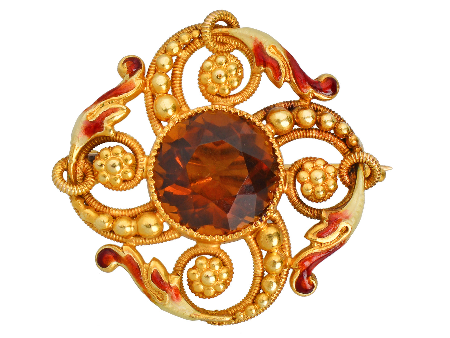 Riker Brothers Enamel & Smoky Quartz Brooch