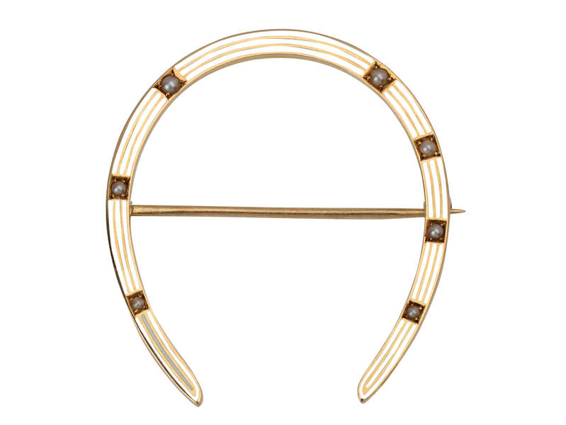 Riker Pearl Enamel Horseshoe Brooch