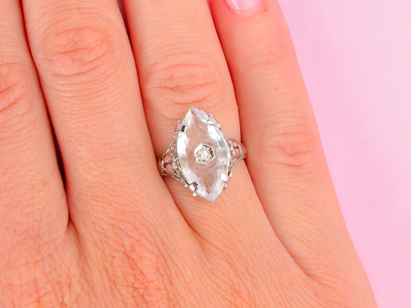 Love Birds, Moon & Planet Rock Crystal Ring