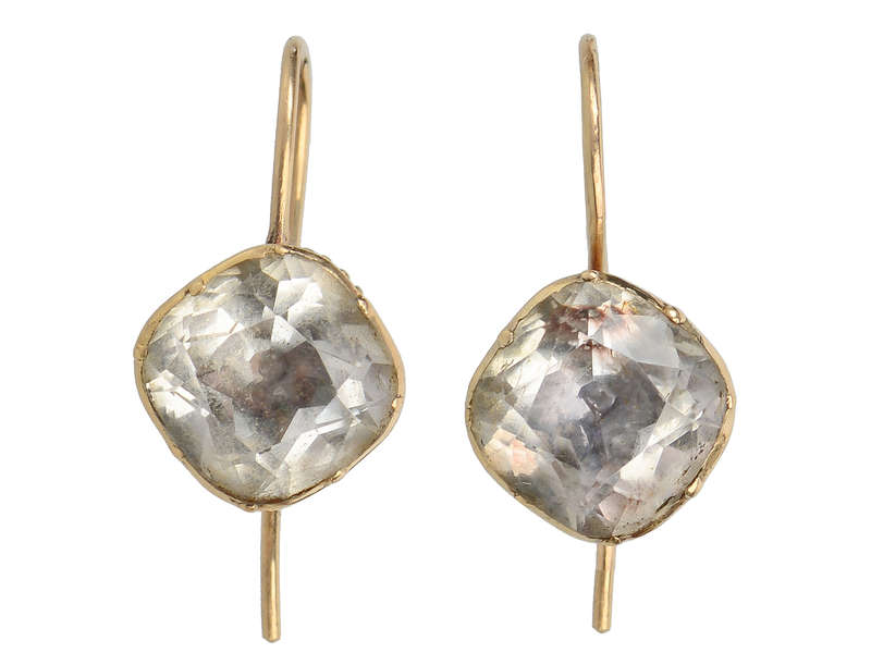 18th C. Early Rock Crystal Solitaire Earrings