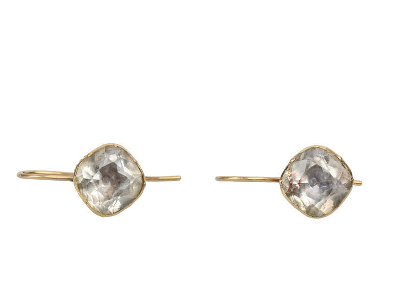 18th C. Early Rock Crystal Solitaire Earrings