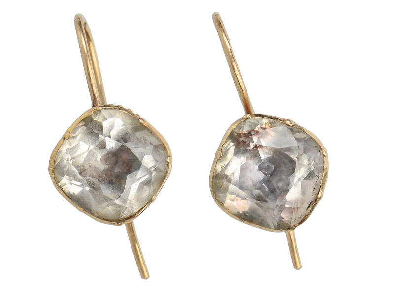 18th C. Early Rock Crystal Solitaire Earrings