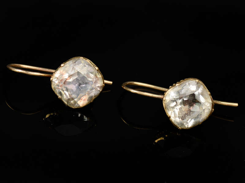 18th C. Early Rock Crystal Solitaire Earrings