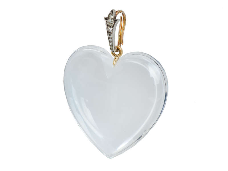 Splendid Rock Crystal Heart Pendant Diamond Bale