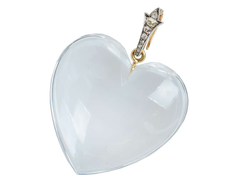 Splendid Rock Crystal Heart Pendant Diamond Bale