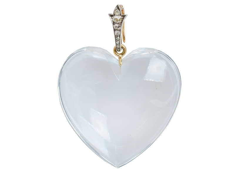 Splendid Rock Crystal Heart Pendant Diamond Bale