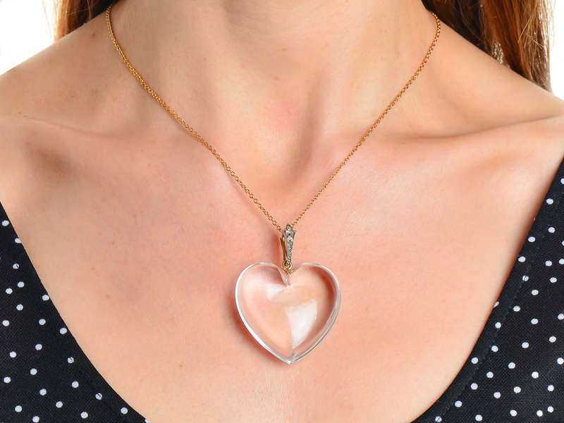 Splendid Rock Crystal Heart Pendant Diamond Bale