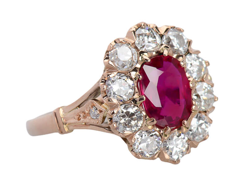 Ruby Diamond Oval Rose Gold Cluster Ring