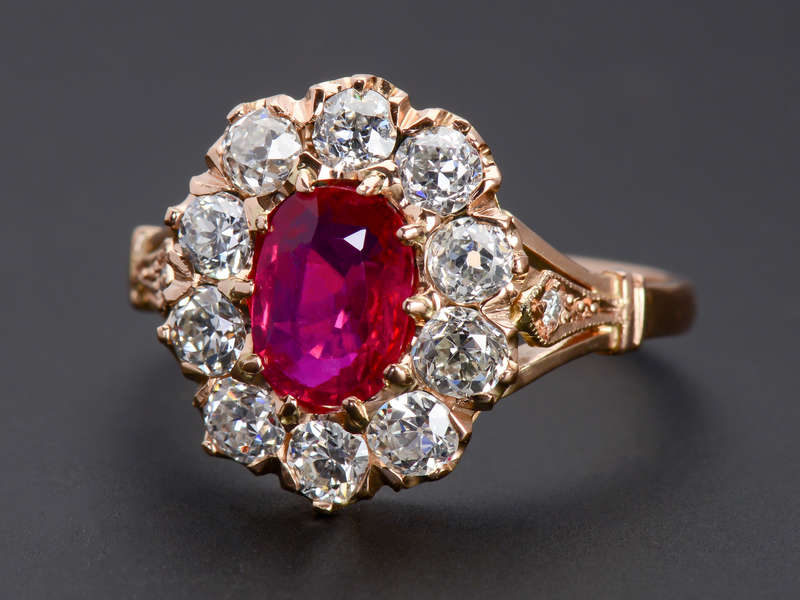 Ruby Diamond Oval Rose Gold Cluster Ring