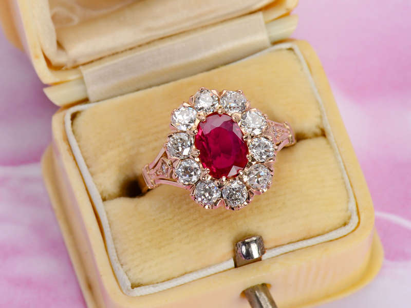 Ruby Diamond Oval Rose Gold Cluster Ring