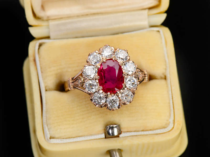 Ruby Diamond Oval Rose Gold Cluster Ring