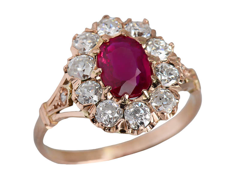 Ruby Diamond Oval Rose Gold Cluster Ring