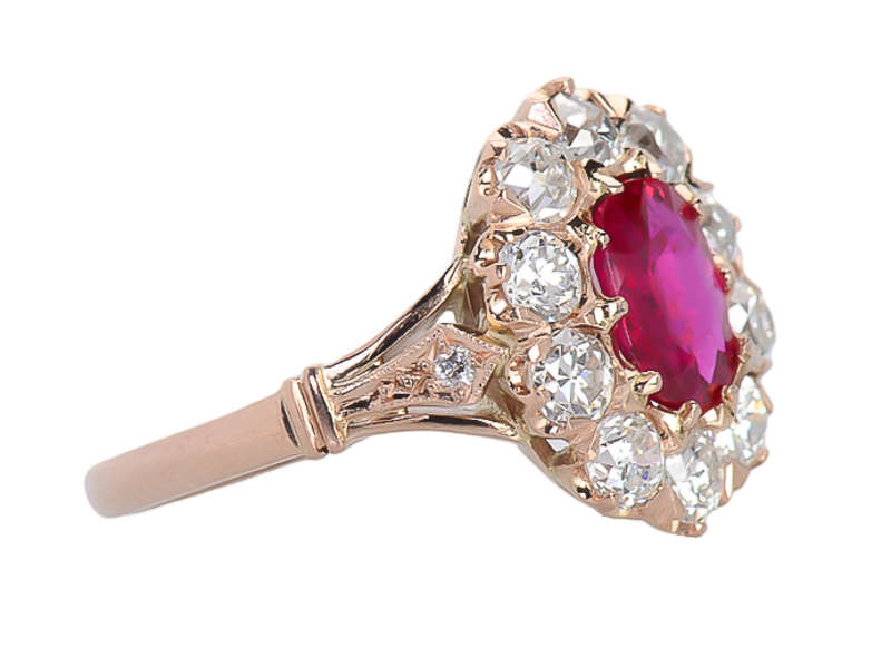 Ruby Diamond Oval Rose Gold Cluster Ring