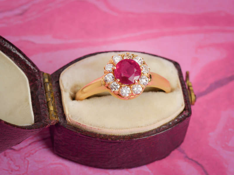 Fine Ruby Diamond Halo Ring