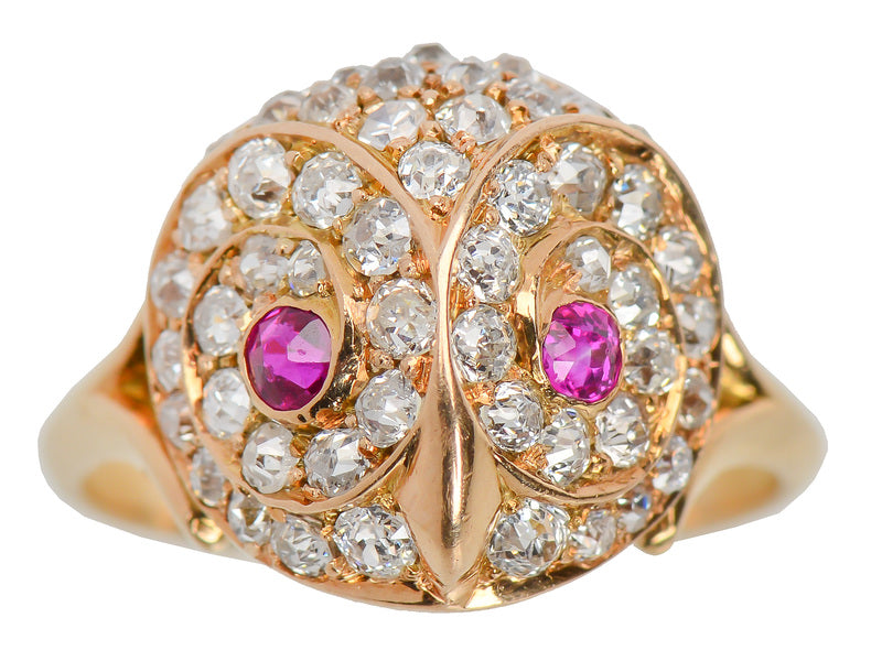 Antique Diamond Ruby Owl Ring