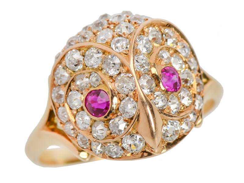 Antique Diamond Ruby Owl Ring