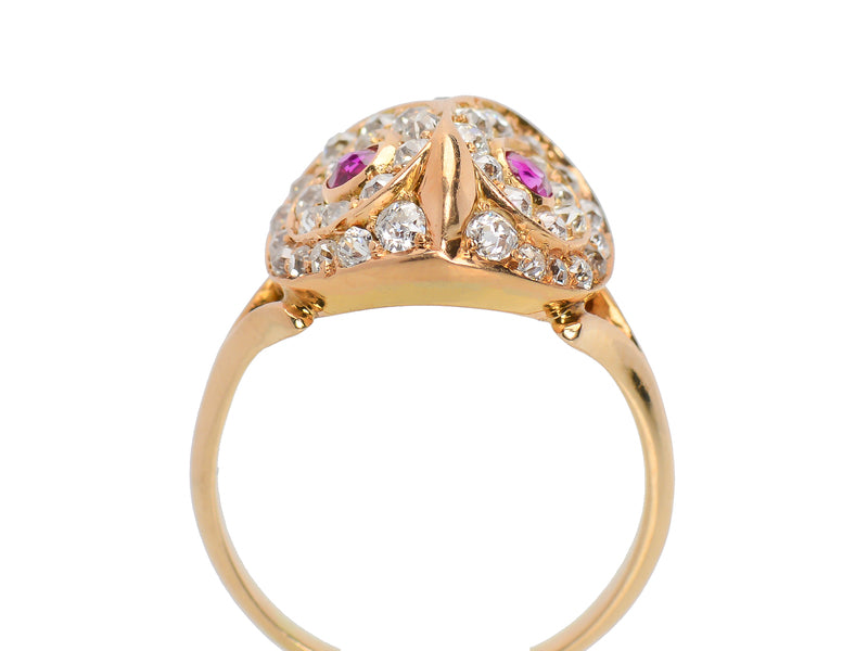 Antique Diamond Ruby Owl Ring