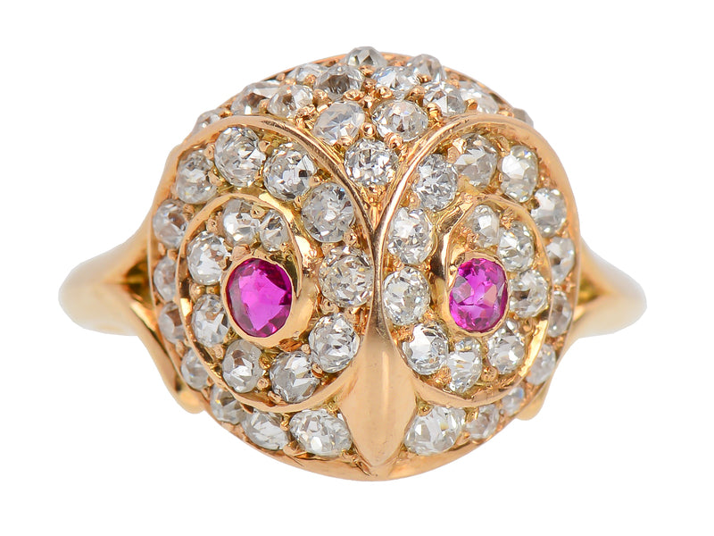 Antique Diamond Ruby Owl Ring