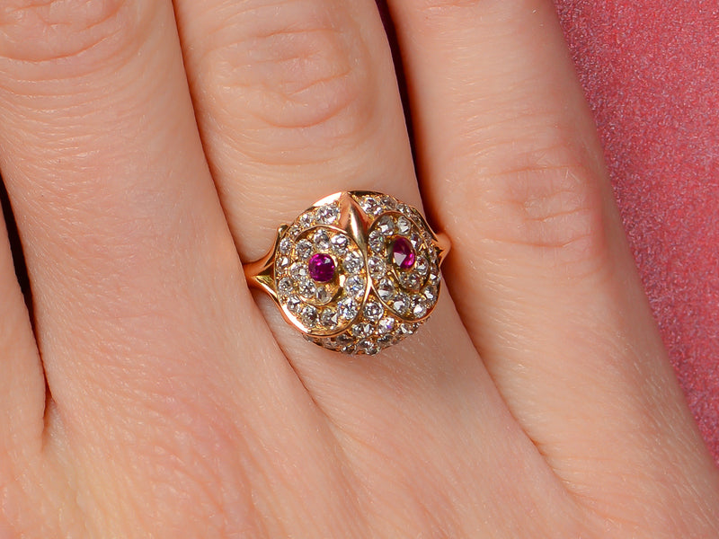 Antique Diamond Ruby Owl Ring