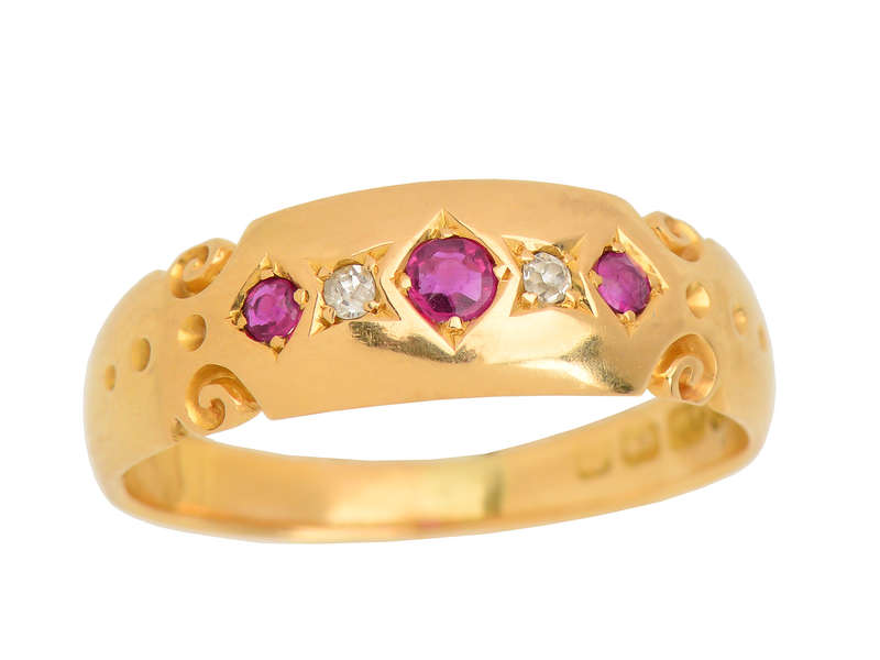 Edwardian English Ruby Diamond 18k Ring