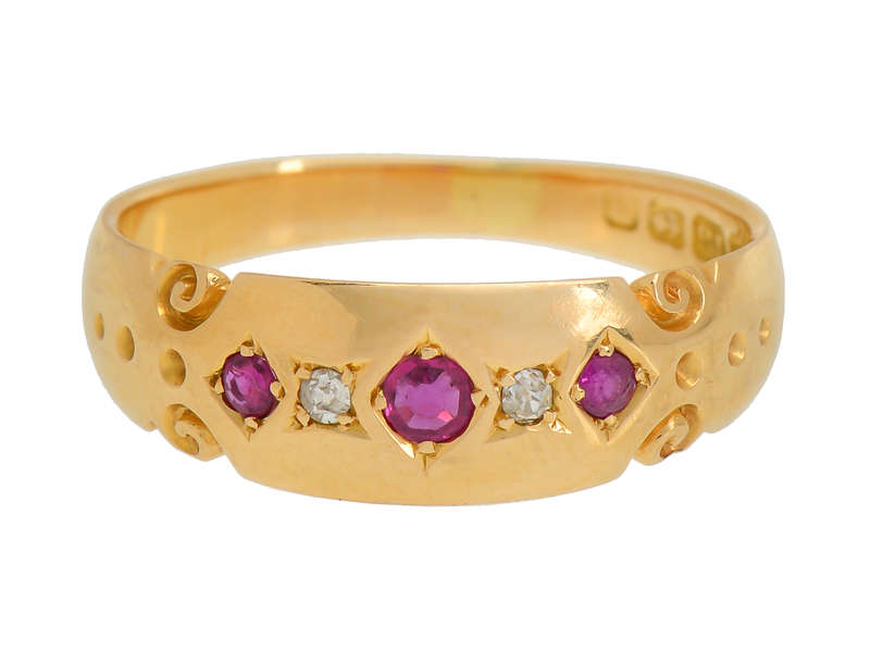 Edwardian English Ruby Diamond 18k Ring