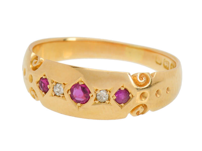 Edwardian English Ruby Diamond 18k Ring
