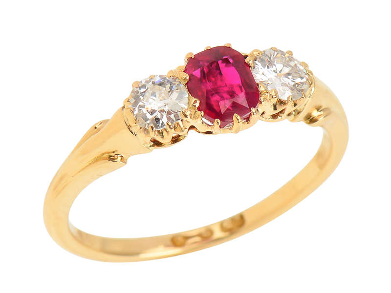 Ruby Radiance - Antique Three Stone Diamond Ring