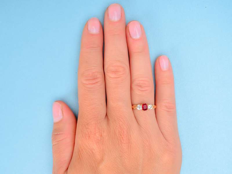 Ruby Radiance - Antique Three Stone Diamond Ring