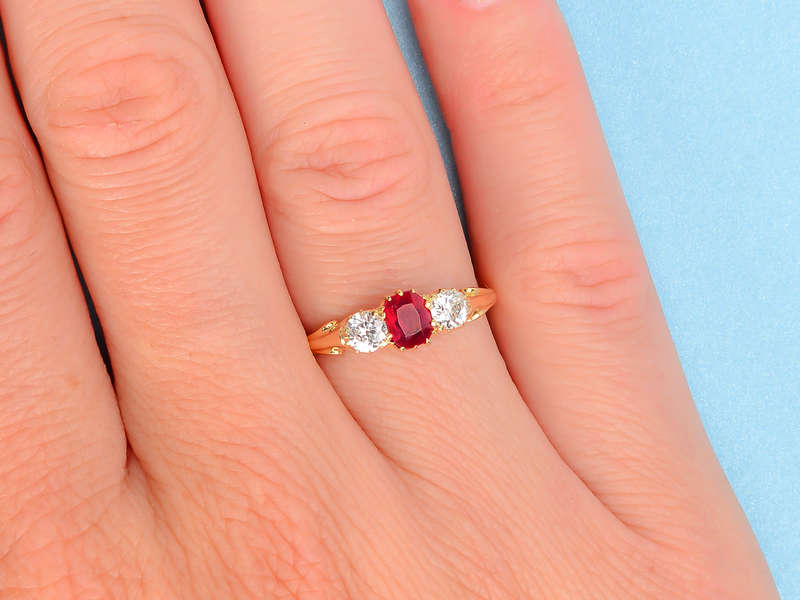 Ruby Radiance - Antique Three Stone Diamond Ring