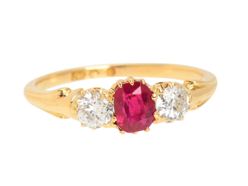 Ruby Radiance - Antique Three Stone Diamond Ring