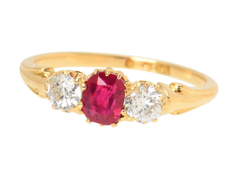 Ruby Radiance - Antique Three Stone Diamond Ring
