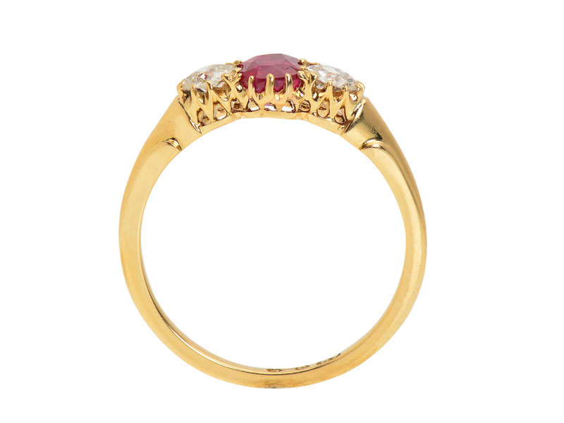 
                      
                        Ruby Radiance - Antique Three Stone Diamond Ring
                      
                    