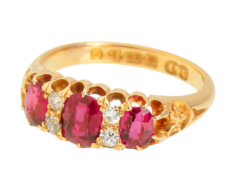 Natural Ruby Diamond Ring 18k Gold of 1903