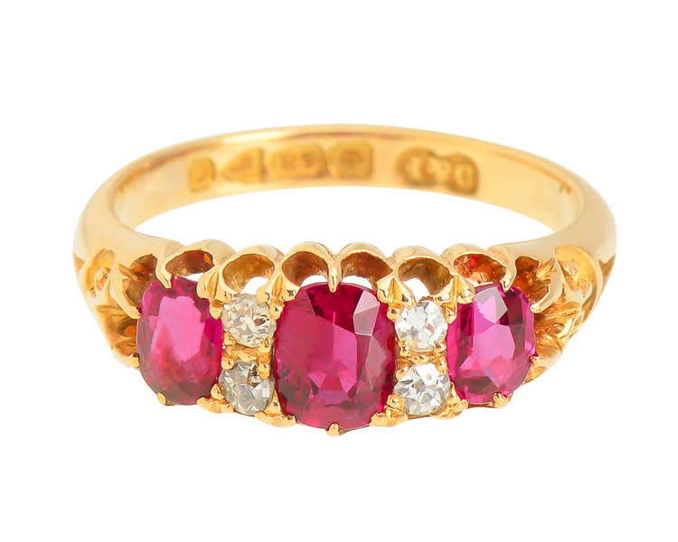 Natural Ruby Diamond Ring 18k Gold of 1903