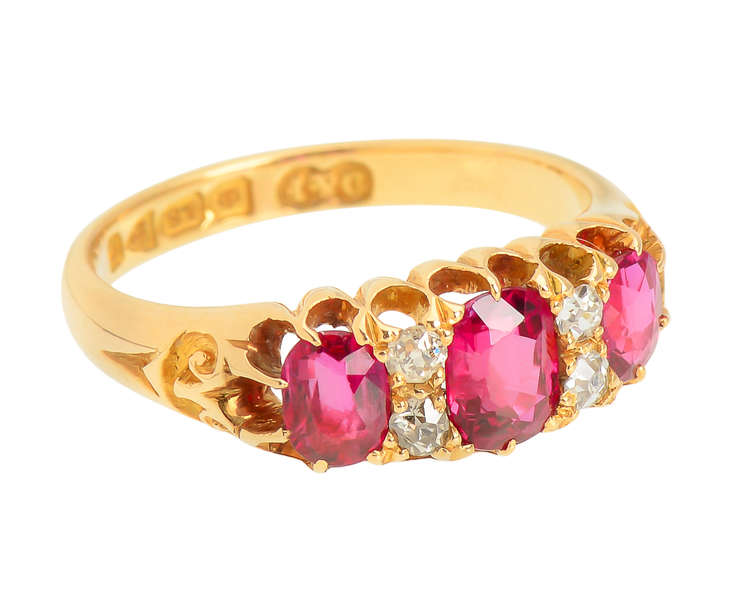 Natural Ruby Diamond Ring 18k Gold of 1903
