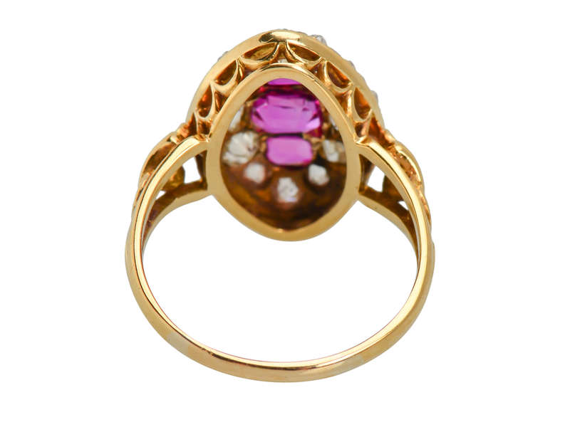 Victorian Natural Burmese Ruby Diamond Navette Ring