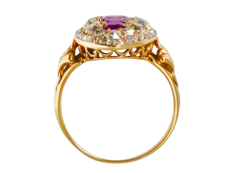 Victorian Natural Burmese Ruby Diamond Navette Ring
