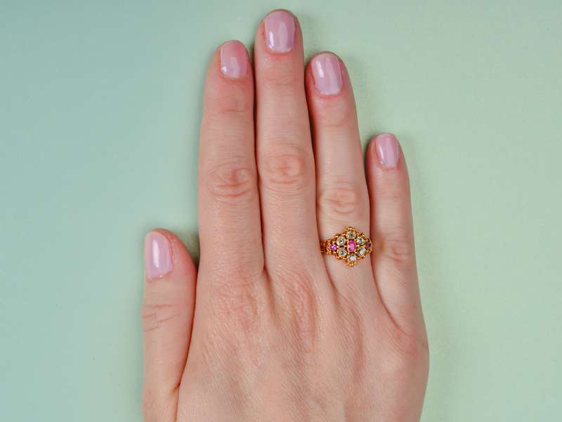 Victorian Diamond Ruby Cluster Ring