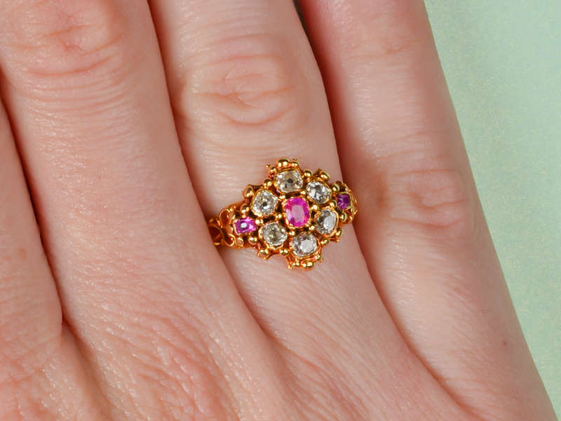 Victorian Diamond Ruby Cluster Ring