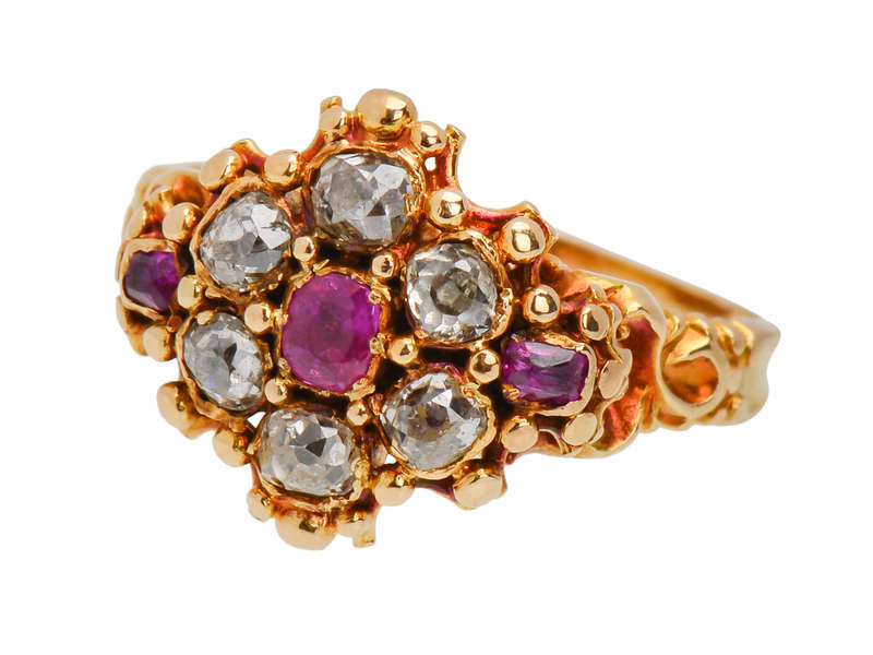 Victorian Diamond Ruby Cluster Ring