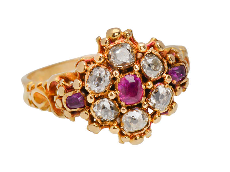 Victorian Diamond Ruby Cluster Ring