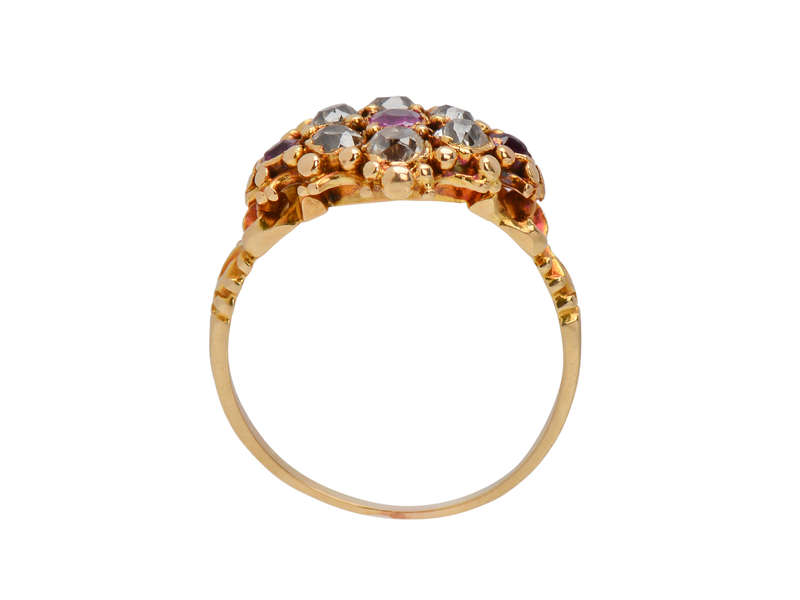 Victorian Diamond Ruby Cluster Ring