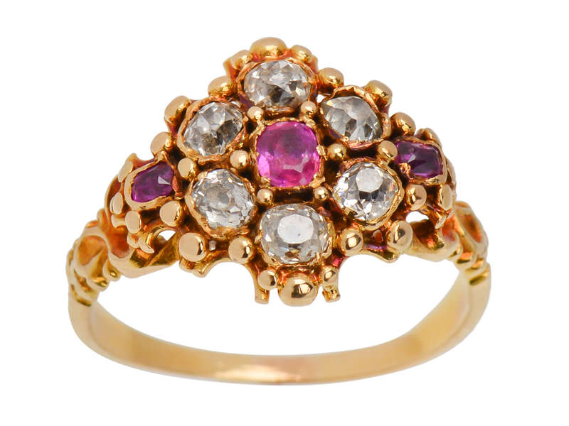 Victorian Diamond Ruby Cluster Ring