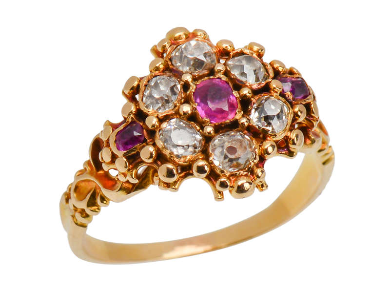 Victorian Diamond Ruby Cluster Ring