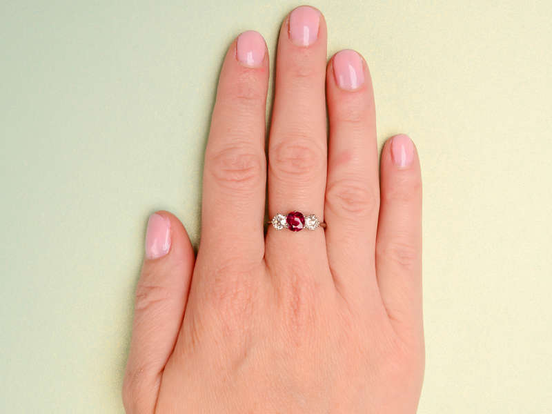 Ruby Diamond Platinum Three Stone Ring