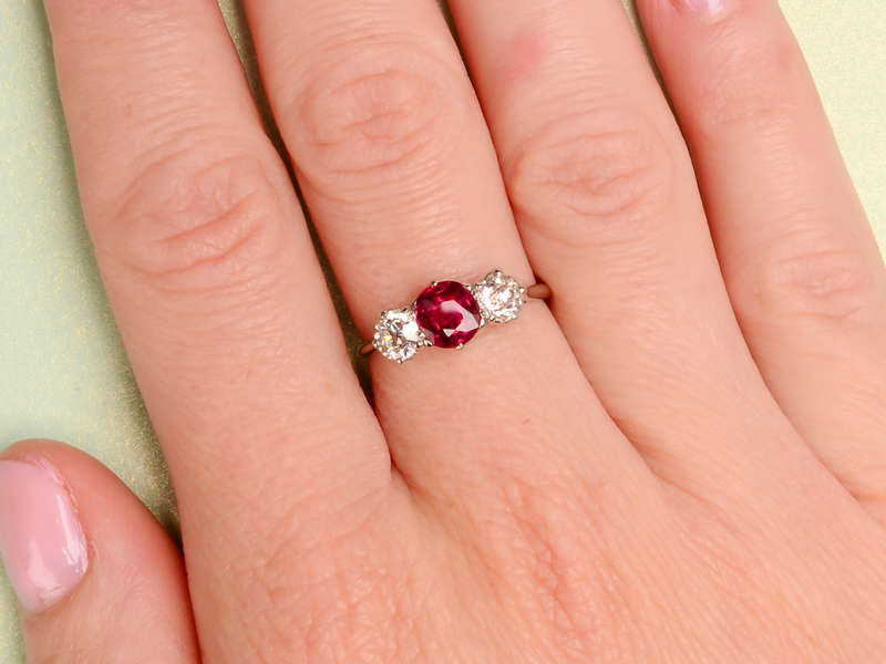 Ruby Diamond Platinum Three Stone Ring