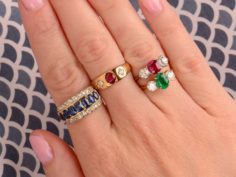 Ruby Diamond Platinum Three Stone Ring